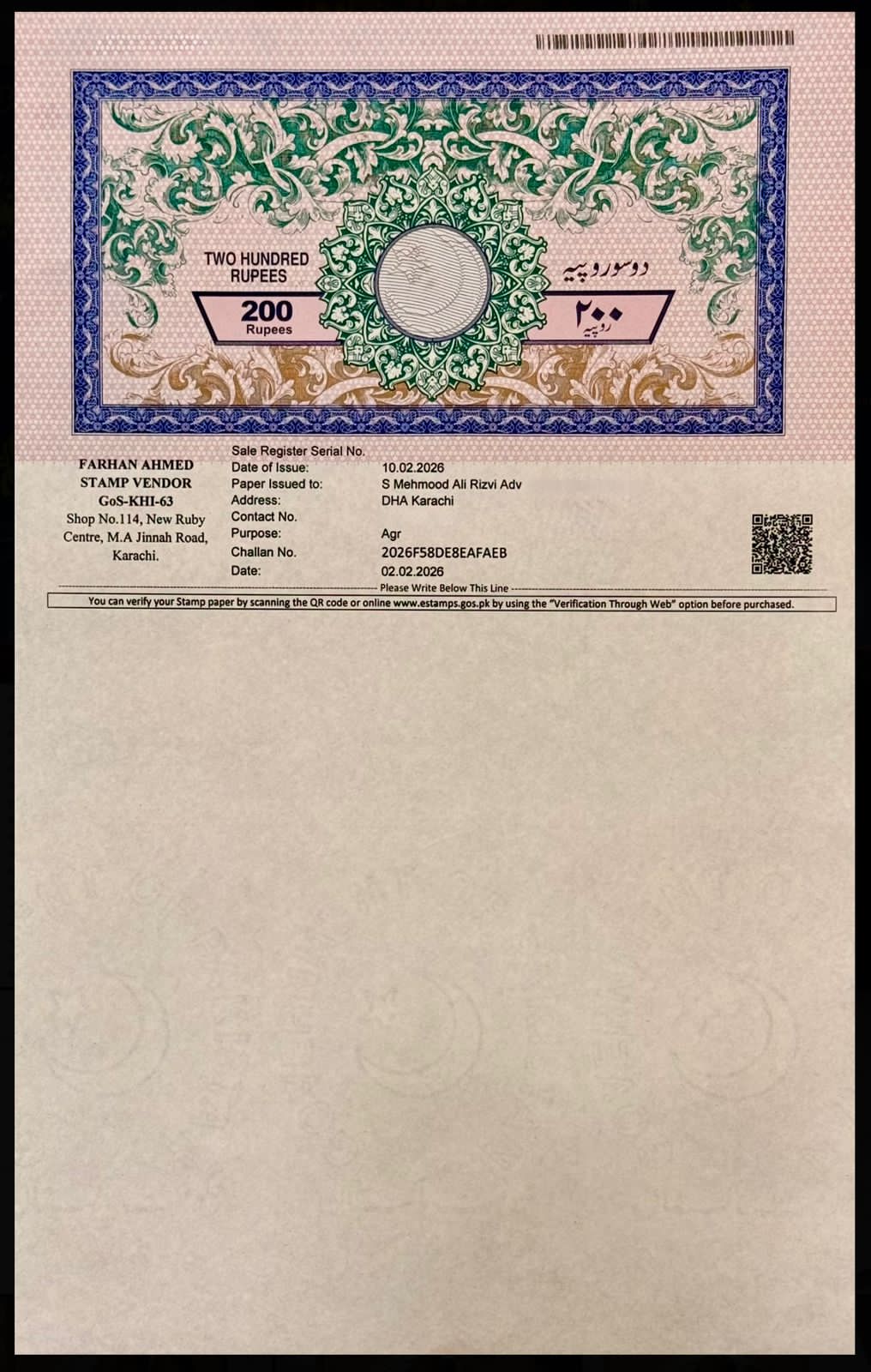 Legal Stamp Paper Investment Agreement by Pak Paradise Management